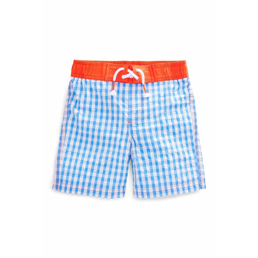 Mini Boden Blue Gingham Swim Trunks Board Shorts Boys 9-10